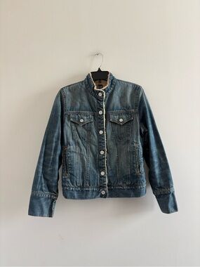 Vintage Y2K 2003 Gap Denim Jean Jacket Faux Fur Lined Women S Faded Moto Trucker